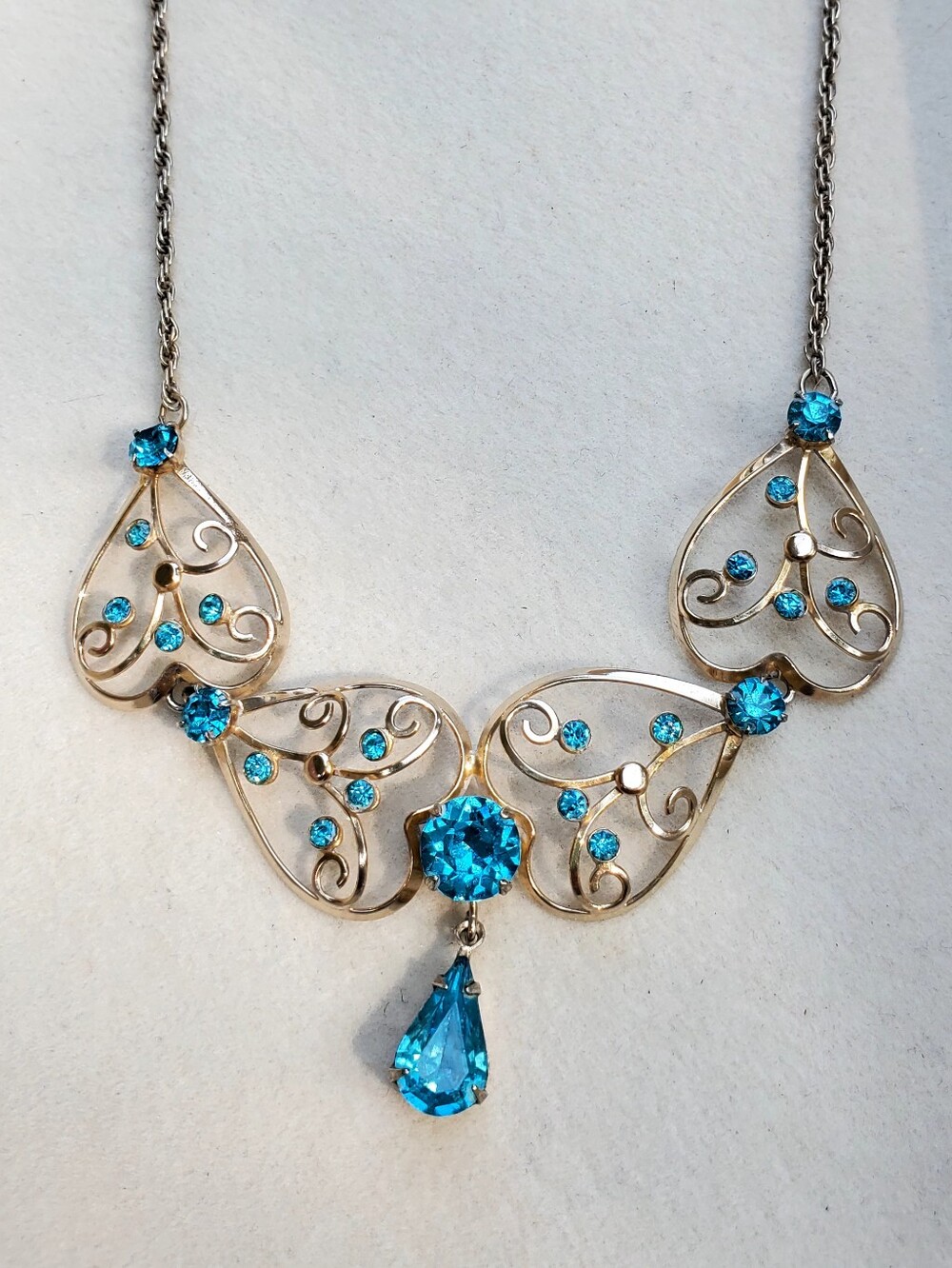 Vintage Bond Boyd Sterling Silver Blue Crystal Necklace